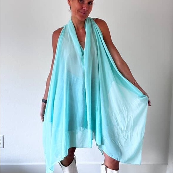 Vintage Unique Spectrum Blue Flowy Boho Outfit topper sheer lace - Picture 3 of 8